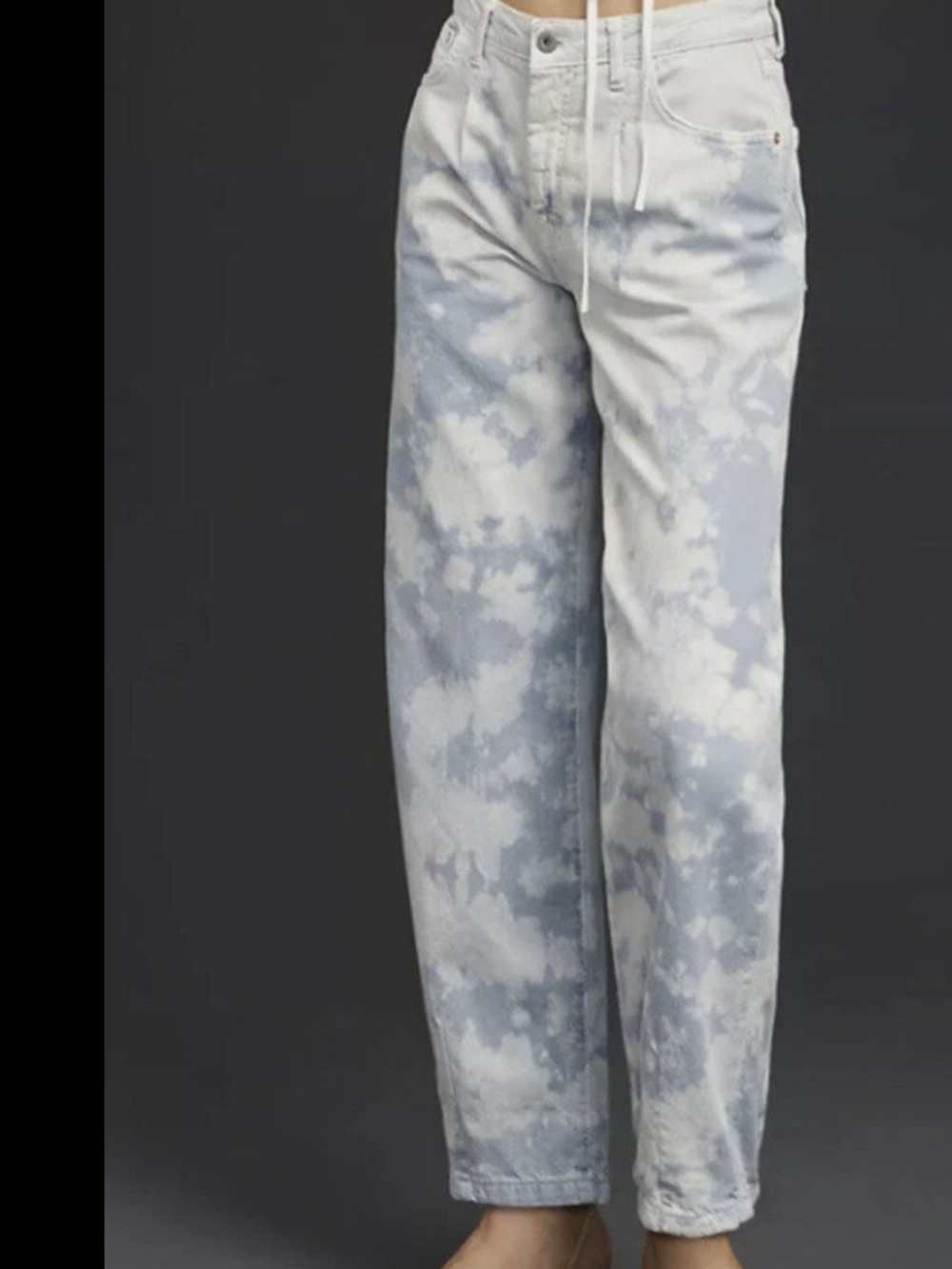 Anthropologie Light Blue and White Relaxed Tie-Dye Jeans